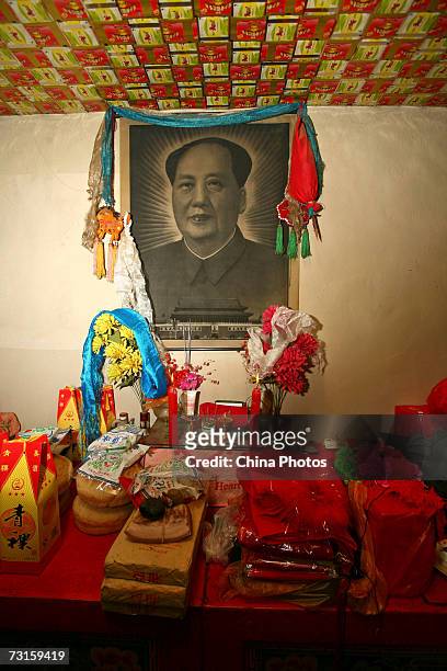 Gifts presented by the groom's family are seen at the bride's home during a Tu ethnic minority group wedding ceremony on January 29, 2007 in Huzhu...