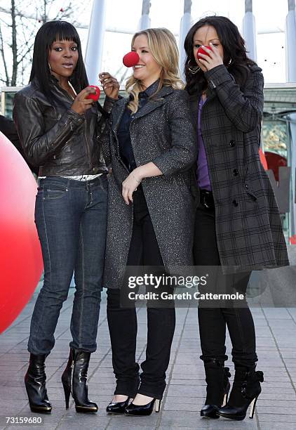 Keisha Buchanan, Heidi Range and Amelle Berrabah of The Sugababes launch Red Nose Day at The British Airways London Eye on January 31, 2007 in...