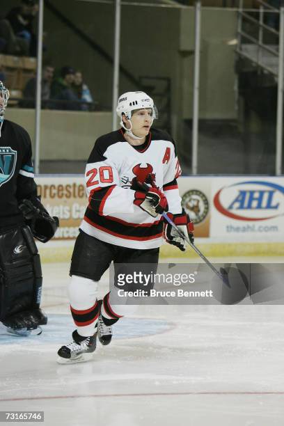 Ryan J. Murphy of the Lowell Devils skates against the Worcester Sharks on January 19, 2007 at the DCU Center in Worcester, Massachussets. The Devils...