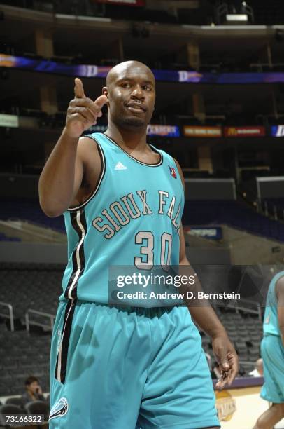 Frank Williams of the Sioux Falls Skyforce acknowledges a play during the D-League game against the Los Angeles D-Fenders on December 6, 2006 at...