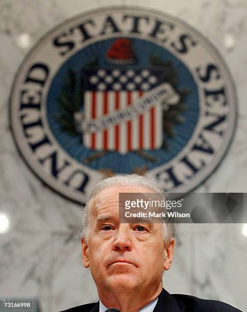 Sen. Joe Biden participates in a Senate Foreign Relations Committee hearing on Capitol Hill on January 31, 2007 in Washington, DC. The committee is...