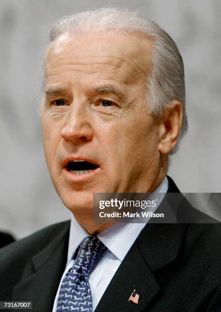 Sen. Joe Biden speaks during a Senate Foreign Relations Committee hearing on Capitol Hill on January 31, 2007 in Washington, DC. The committee is...