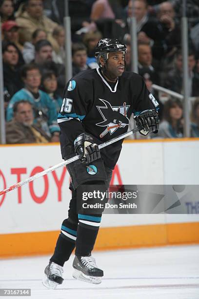 Mike Grier of the San Jose Sharks skates during a game against the Phoenix Coyotes on January 18, 2007 at the HP Pavilion in San Jose, California....