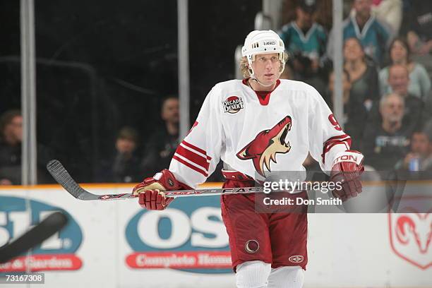 Jeremy Roenick of the Phoenix Coyotes skates during a game against the San Jose Sharks on January 18, 2007 at the HP Pavilion in San Jose,...