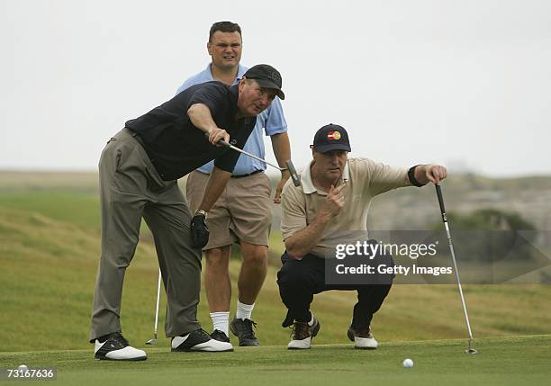 Executive Vice-president of MasterCard Worldwide Australasia Leigh Clapham calculates a shot during a MasterCard Golf Day at St Michaels Golf Club at...