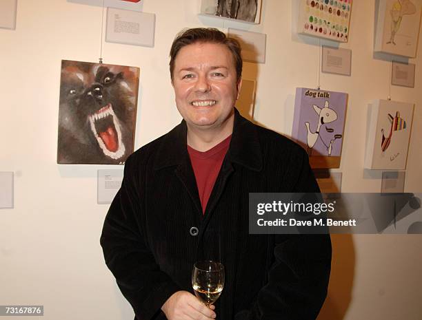 Comedian Ricky Gervais attends a private viewing and auction of the Dog Project at The Hospital January 31, 2007 in London, England.