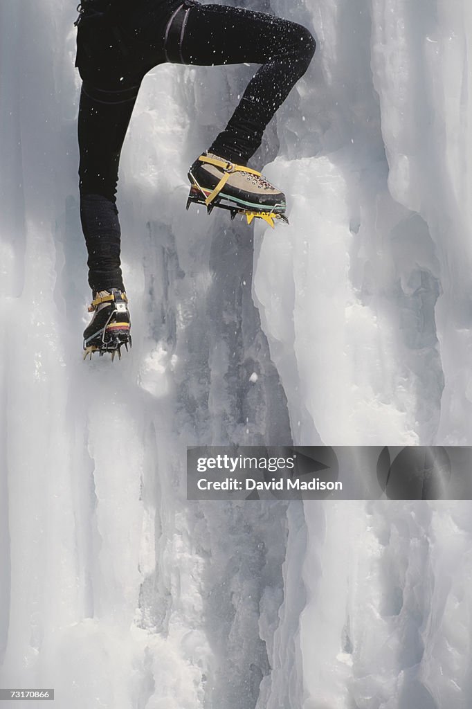 Man climbing ice, low section