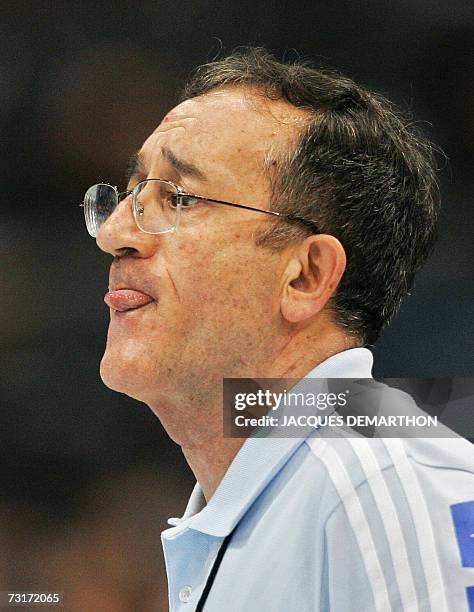 Croatia's head coach Lino Cervar looks on during their Spain-Croatia, placement match of the Men's Handball World Championship, 01February 2007 at...