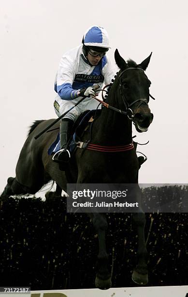 Noel Fehily and Priors Dale clear the second last fence before landing The Dick Reynolds Novices Handicap Steeple Chase Race run at Wincanton...