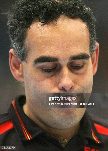 Spain's coach Juan Carlos Pastor Gomez walks out at half-time during the Spain vs Croatia classification match of the 2007 Handball World...