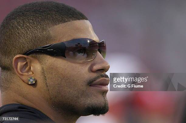 Shawne Merriman of the San Diego Chargers watches the game between the Maryland Terrapins and the Miami Hurricanes November 11, 2006 at Byrd Stadium...
