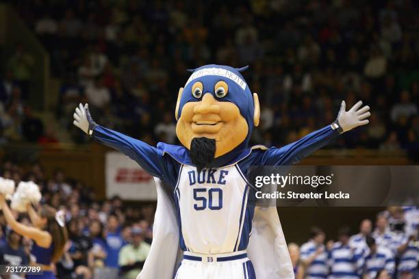 Mascot of the Duke Blue Devils cheers during the game against the Clemson Tigers at Cameron Indoor Stadium January 25, 2007 in Durham, North...