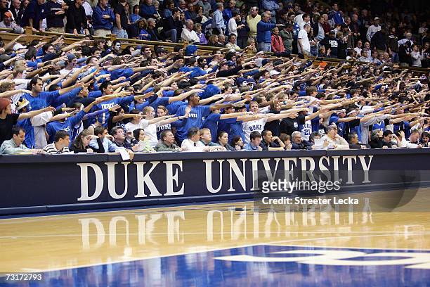 Fans of the Duke Blue Devils cheer during the game against the Clemson Tigers at Cameron Indoor Stadium January 25, 2007 in Durham, North Carolina....