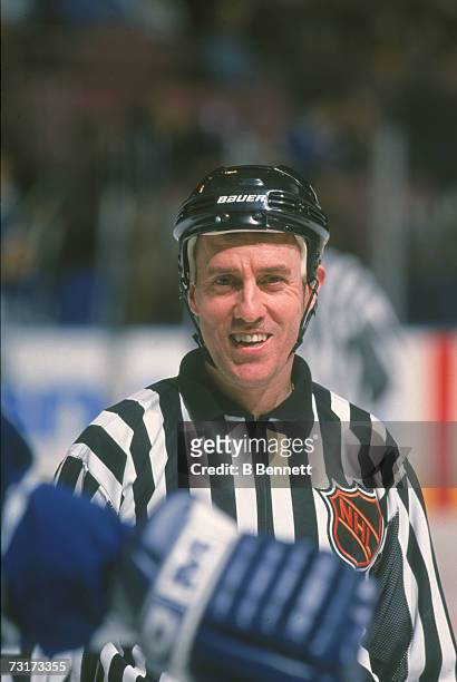 American ice hockey linesman Pat Dapuzzo on the ice during a game, December 2001.