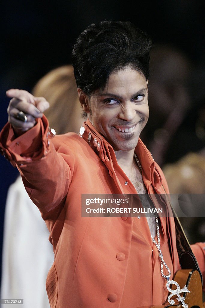 Recording star Prince performs during a...