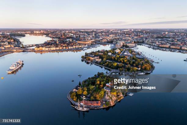 aerial view of kastellholmen, sweden - stockholm stock pictures, royalty-free photos & images