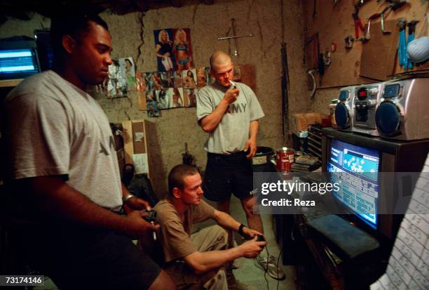 American soldiers in front of a play station on July, 2004 in Afghanistan.