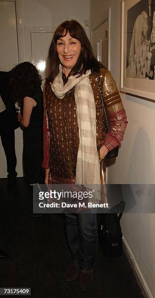 Anjelica Huston attends the private view of "Hunter S Thompson: Gonzo" at the Michael Hoppen Gallery February 1, 2007 in London, England.