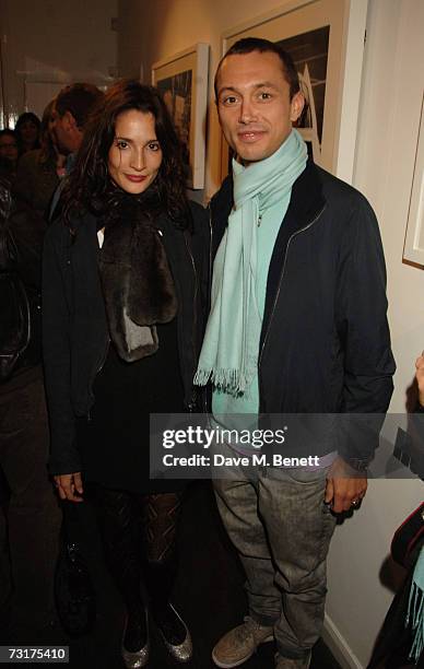 Dan Macmillan and Astrid Munoz attend the private view of "Hunter S Thompson: Gonzo" at the Michael Hoppen Gallery February 1, 2007 in London,...