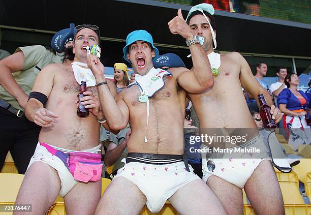 Fans wearing fancy dress pose during the IRB New Zealand Sevens at the Westpac Stadium February 02, 2007 in Wellington, New Zealand.