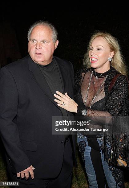 Rush Limbaugh and Lea Black arrive at the private dinner party to benefit Bay Point Schools on February 1, 2007 in Miami Beach, Florida.