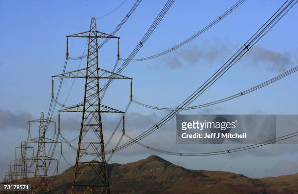 Electric pylons are pictured near on February 2, 2007 near Kincardine, Scotland. Reports by The Intergovernmental Panel on Climate Change , made up...