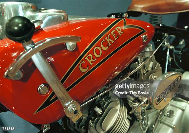 The gear shift of a 1937 Crocker V-Twin 1000cc motorcycle up for auction is shown at Sotheby's Sept. 13, 2000 in Chicago. The estimated bidding value...