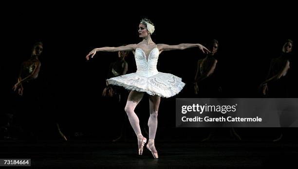 Dancer from The Royal Ballet performs during a dress rehearsal for Swan Lake at the Royal Opera House, Covent Garden on February 2, 2007 in London,...