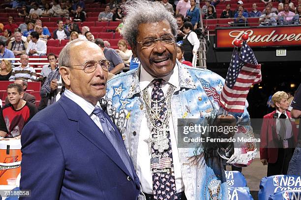 Orlando Magic owner Rich DeVos and boxing promoter Don King during halftime of the game against the New Jersey Nets on February 2, 2007 at Amway...