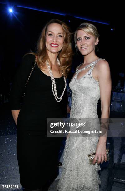 Model Jerry Hall Lady Emily Compton pose as they attend the Montblanc 'Night Of The Stars' Gala on February 2, 2007 in Chamonix, France.