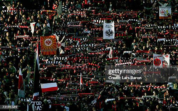 Fans of Frankfurt are seen prior to the Bundesliga match between Eintracht Frankfurt and FSV Mainz 05 at the Commerzbank stadium on February 2, 2007...