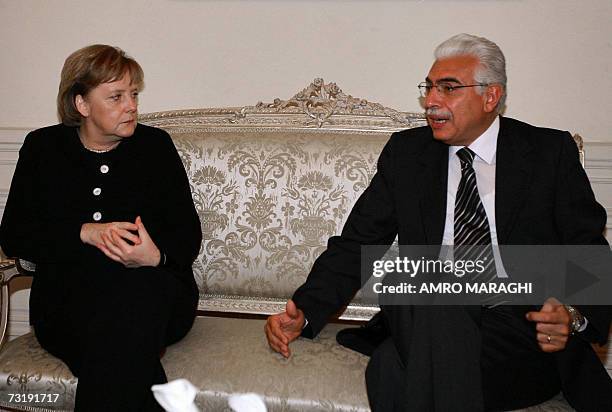 Egyptian Prime Minister Ahmed Nazif meets German Chancellor Angela Merkel in Cairo 03 February 2007. Merkel arrived in Cairo today for talks with...