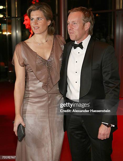 Presenter Johannes B. Kerner arrives with his wife Britta Becker at the 2007 Sports Gala " Ball des Sports " at the Rhein-Main Hall on February 3,...