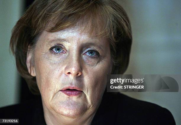 German Chancellor Angela Merkel and Egyptian President Hosni Mubarak give a press conference after their meeting in Cairo, 03 February 2007. Merkel...