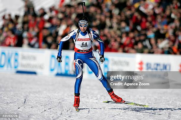 Michela Ponza of Italy competes on her way to placing sixth during the IBU Biathlon World Championships Biathlon Ladies Sprint 7.5km event on...