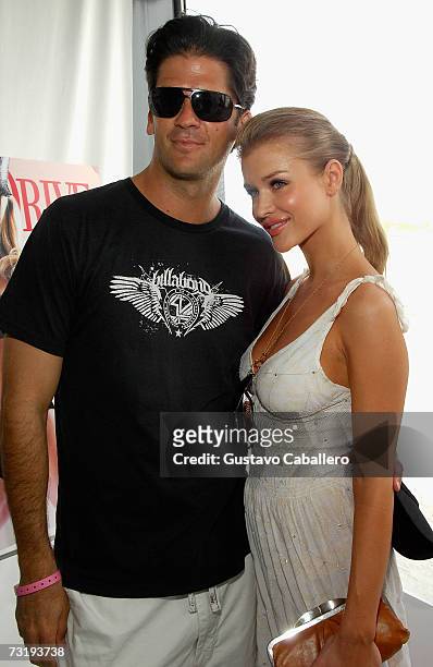 Model/actress Joanna Krupa and Wayne Boitch pose together at The Sprint Style Villa during Super Bowl XLI week on February 03, 2007 in Miami Beach,...