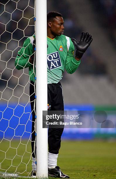 Carlos Kameni of Espanyol in action in action during the match between RCD Espanyol and Real Zaragoza, of La Liga at the Lluis Companys stadium on...