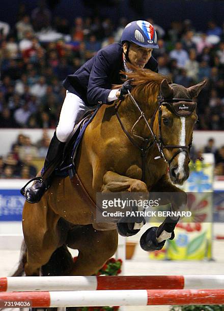 French Michel Robert competes with horse Galet D'Auzay in the Jumping International of Bordeaux, 10th stage of the jumping world cup, 03 February...