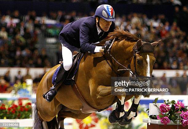 French Michel Robert competes with horse Galet D'Auzay in the Jumping International of Bordeaux, 10th stage of the jumping world cup, 03 February...