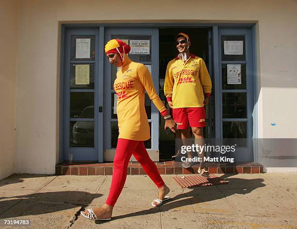 Mecca Laa Laa walks from North Cronulla Surf Club wearing a 'Burqini' on her first surf lifesaving patrol at North Cronulla Beach February 4, 2007 in...