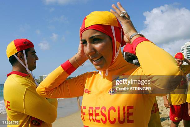 Mecca Laa Laa wearing a full body covering known as the 'burqini', prepares for patrol at Sydney's Cronulla beach, 04 February 2007. Australia's...