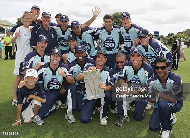 Auckland celebrate after beating Otago in the Twenty20 Final match between State Auckland Aces and State Otago Volts at Eden Park Outer Oval February...