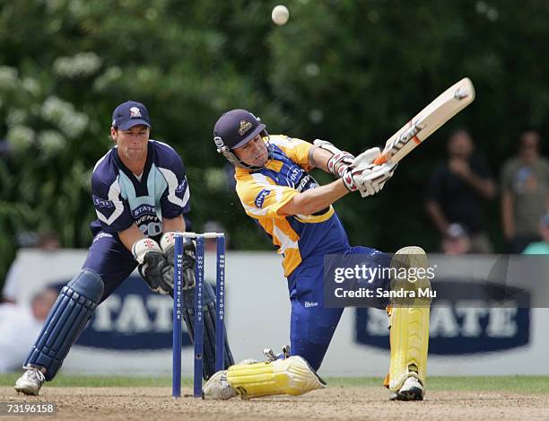 Nathan McCullum of Otago hits the ball during the Twenty20 Final match between State Auckland Aces and State Otago Volts at Eden Park Outer Oval...