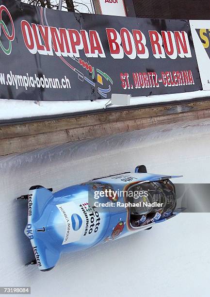 Andre Lange, Rene Hoppe, Kevin Kuske and Martin Putzeduring of Germany compete in the Four Man Bobsleigh event at the Bobsleigh World Championships...