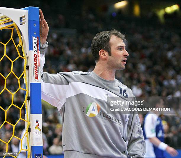 France's goalkeeper Thierry Omeyer looks on during their France vs Denmark third place match of the Men's Handball World Championship, 04 February...