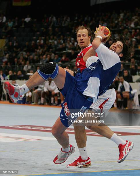 Bertrand Gille of France in action during the IHF World Championship third place game between France and Denmark at the Cologne Arena on February 4,...