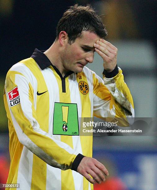 Alexander Frei of Dortmund looks dejected after the Bundesliga match between Borussia Dortmund and VFB Stuttgart at the Signal Iduna Park on February...