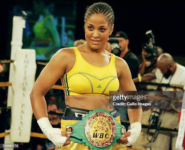 February 2007, Lalia Ali holding her belt after winning in 55 seconds during the WBC/WIBA Super Middleweight World Title bout between Lalia Ali and...
