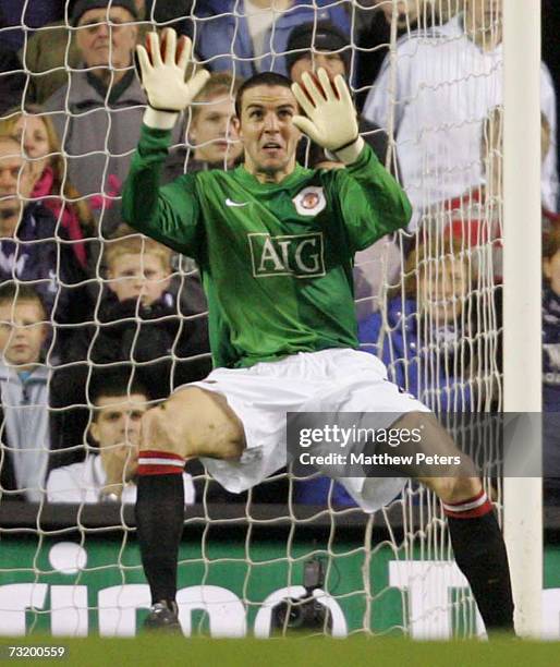 John O'Shea of Manchester United in action in goal in place of the injured Edwin van der Sar during the Barclays Premiership match between Tottenham...