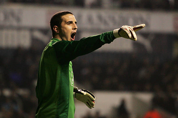 John O'Shea of Manchester United who filled in for the injued Edwin Van Der Sar scream instructions to team mates during the Barclays Premiership...